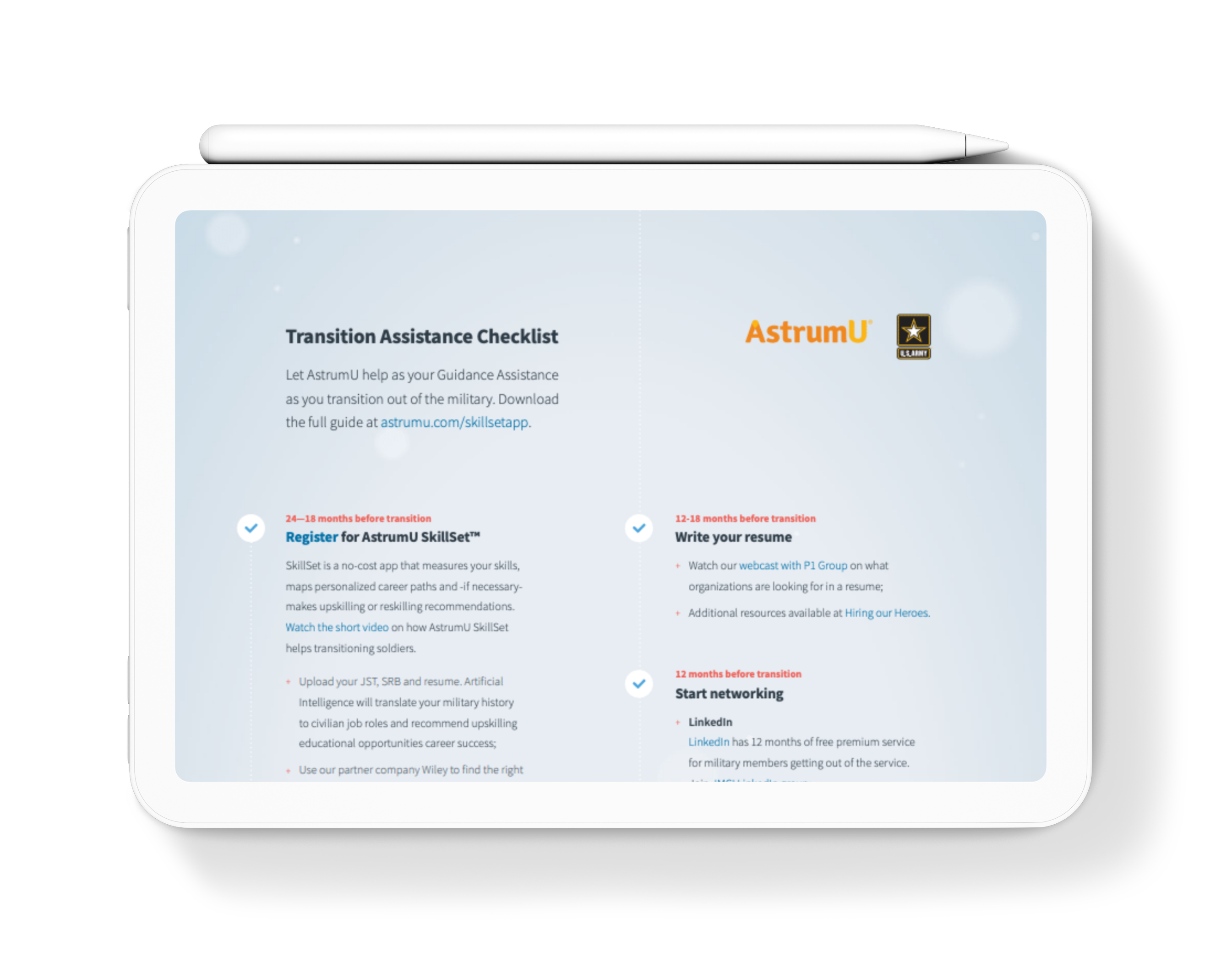 Transition Assistance Checklist on ipad